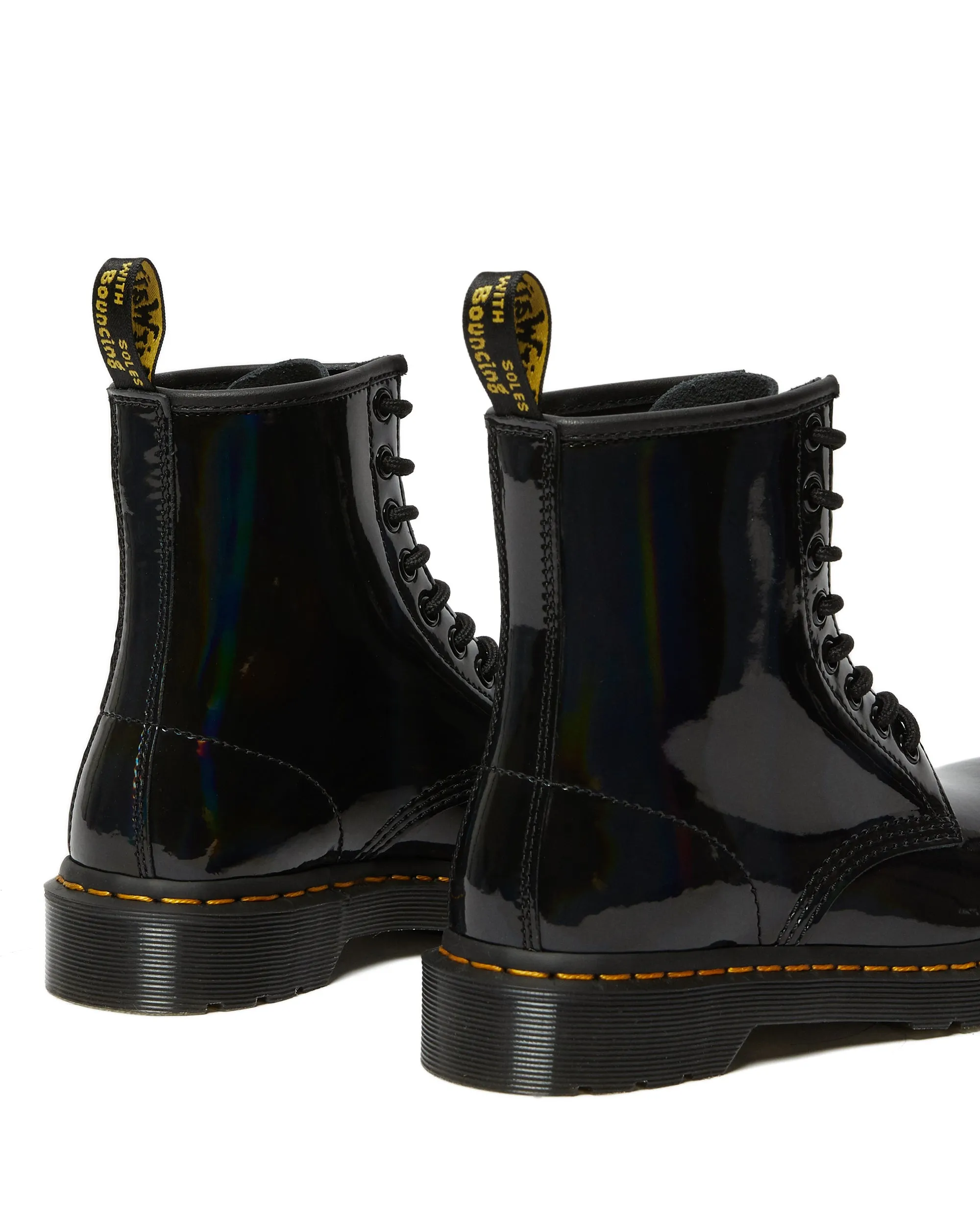 1460 Yellow Stitch Black Rainbow Patent Boots