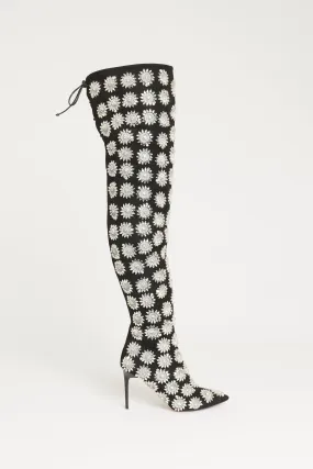 2017 Black Suede Preowned 'Frederikke' Embellished Thigh Boots