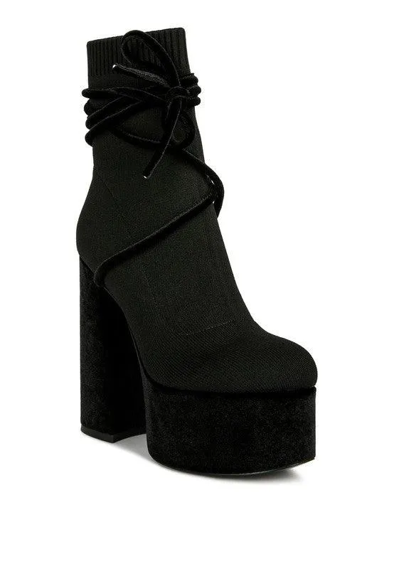 After Pay High Heeled Velvet Knitted Boot