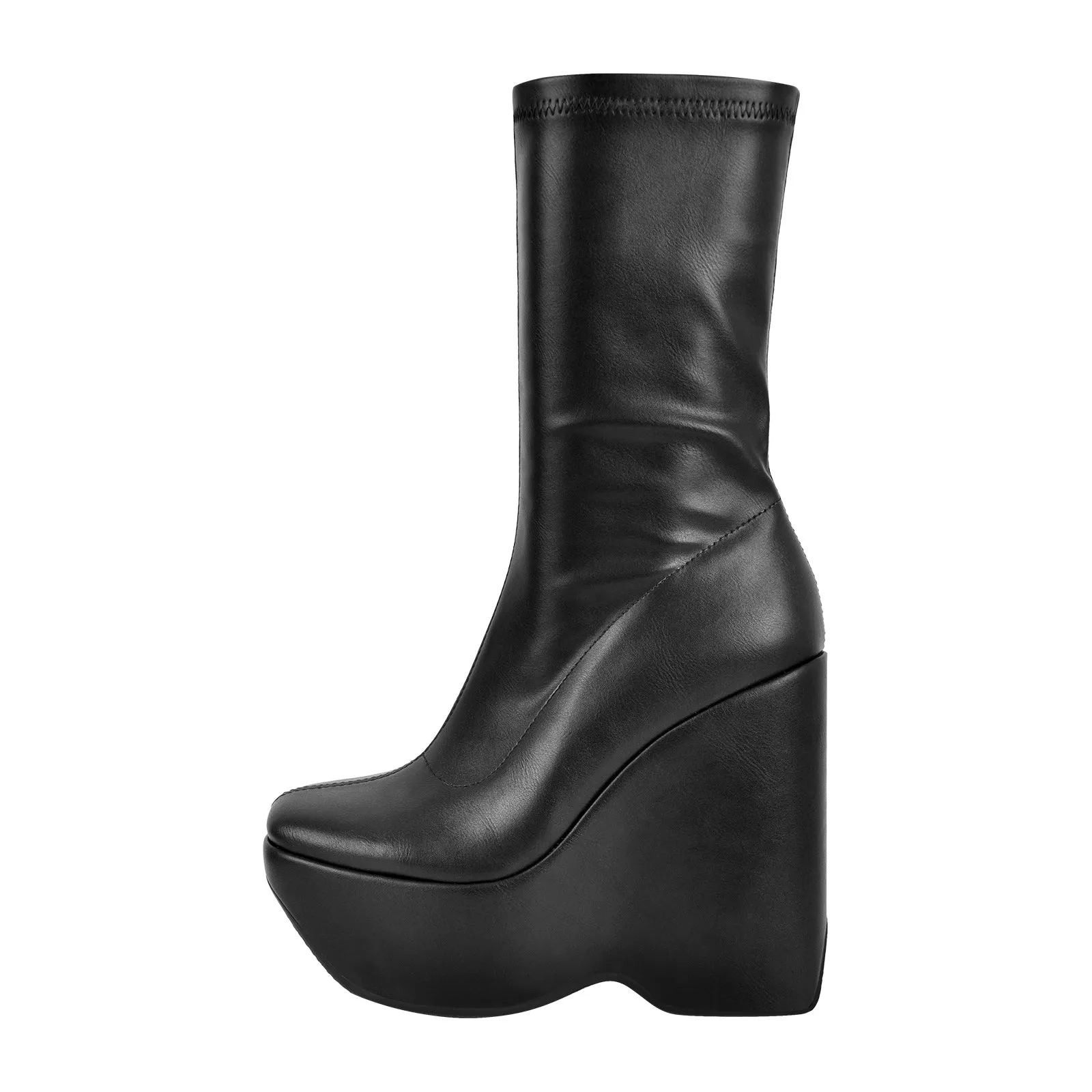 Black Platform Zip Up Mid-Calf Boots