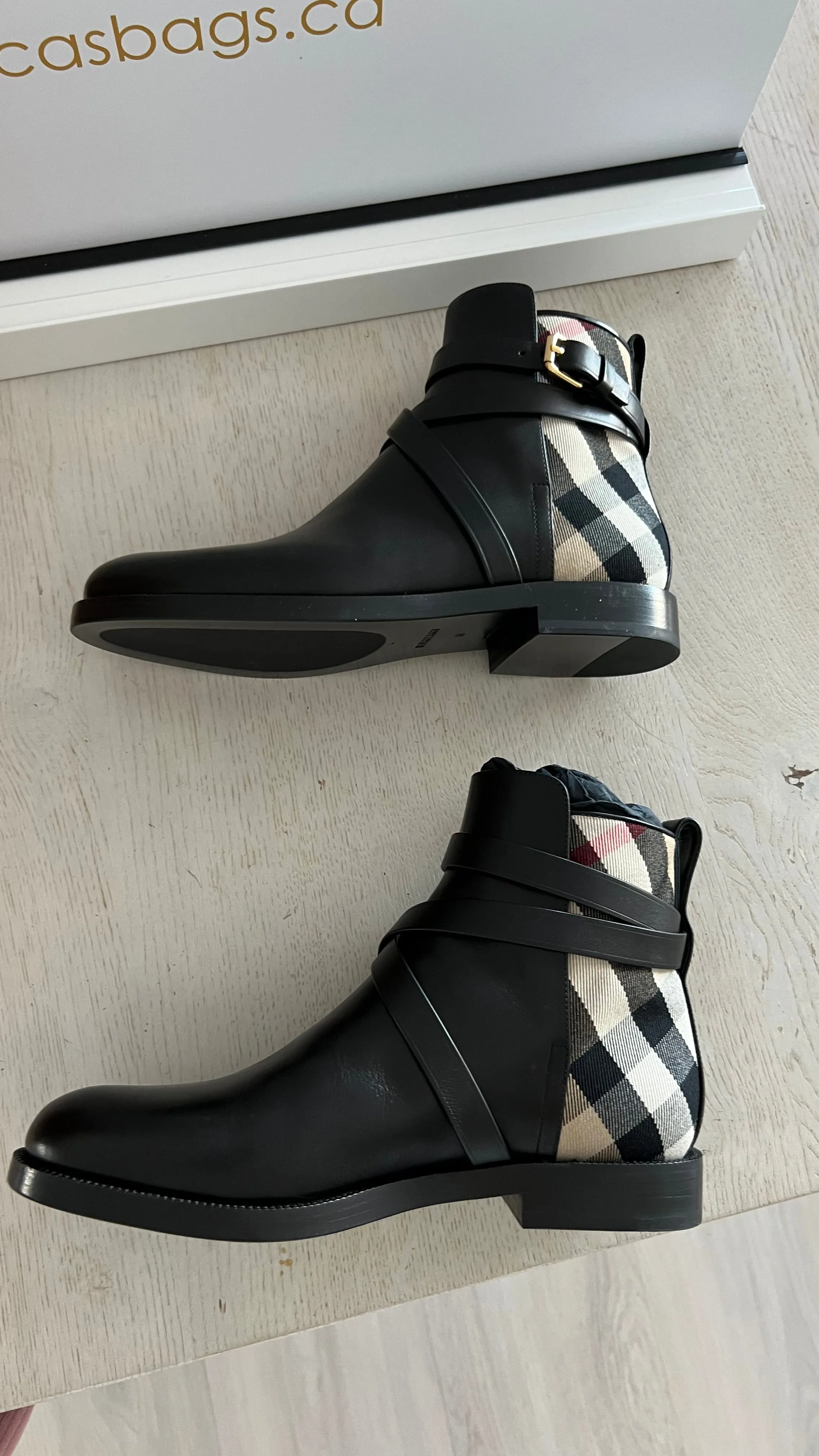 Burberry House Check & Leather Ankle Boots