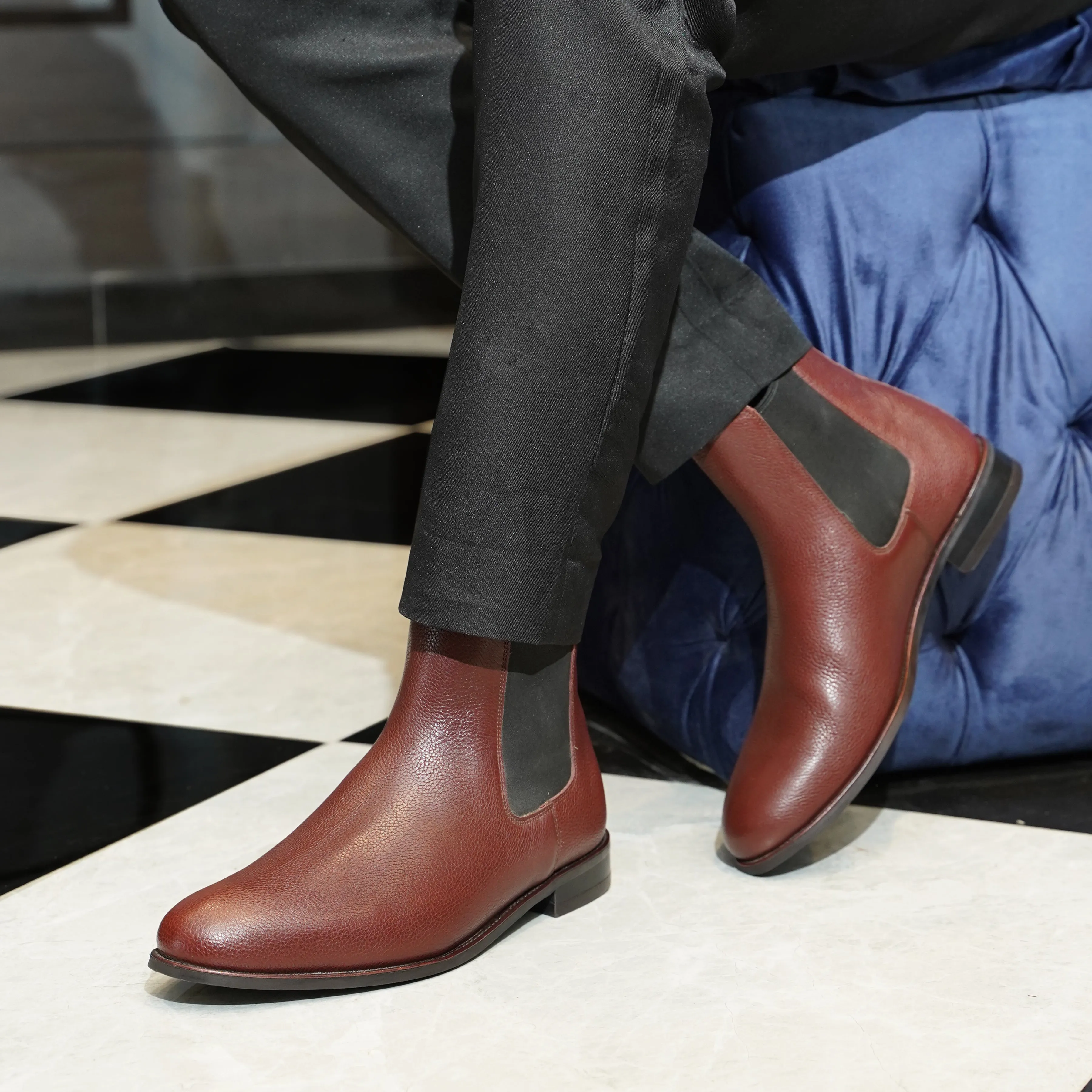 Camellia - Men's Oxblood Pebble Grain Chelsea Boot