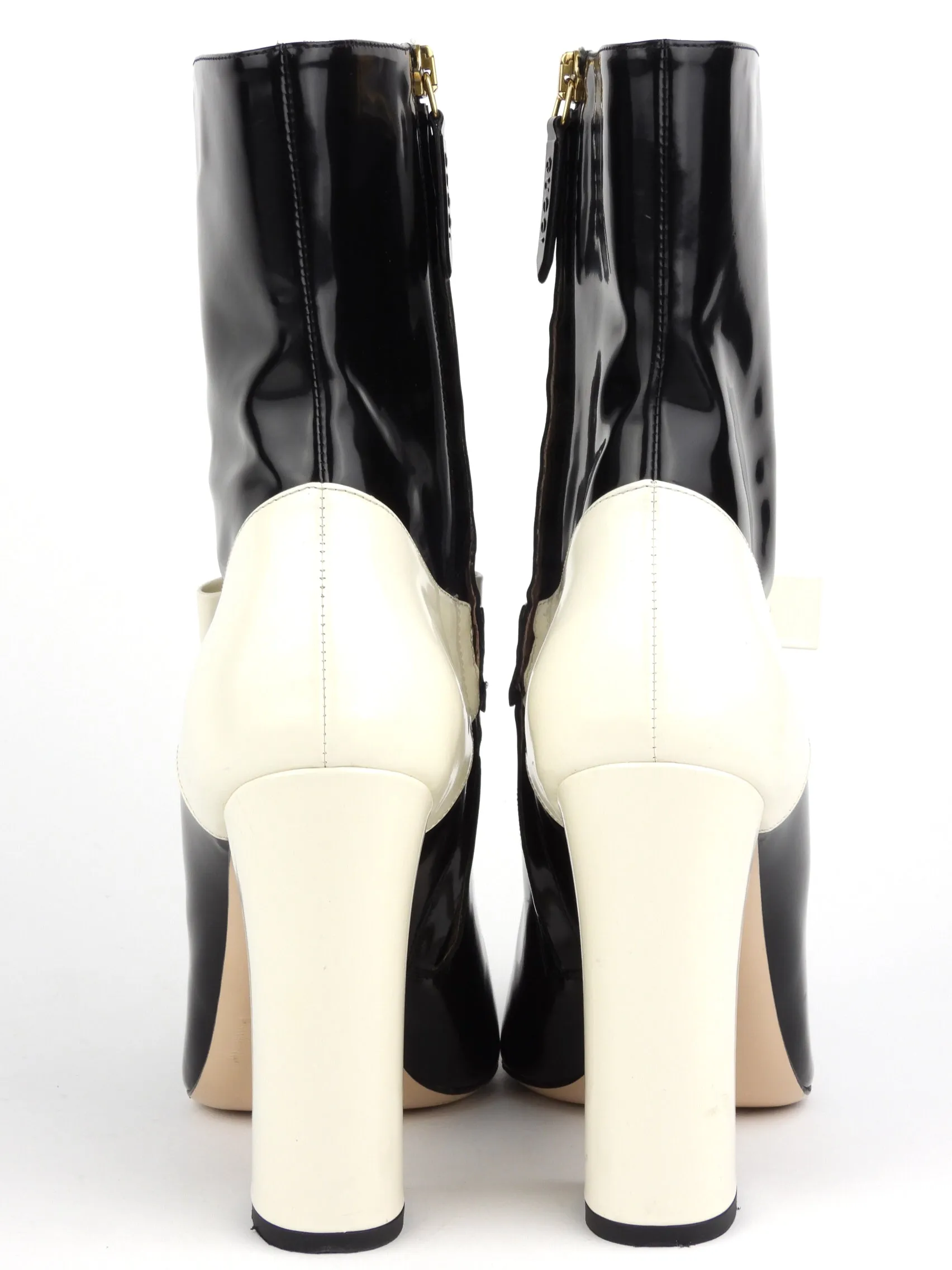 Gucci Black and White Patent Leather Nimue Mid-Calf Gogo Boots - 39