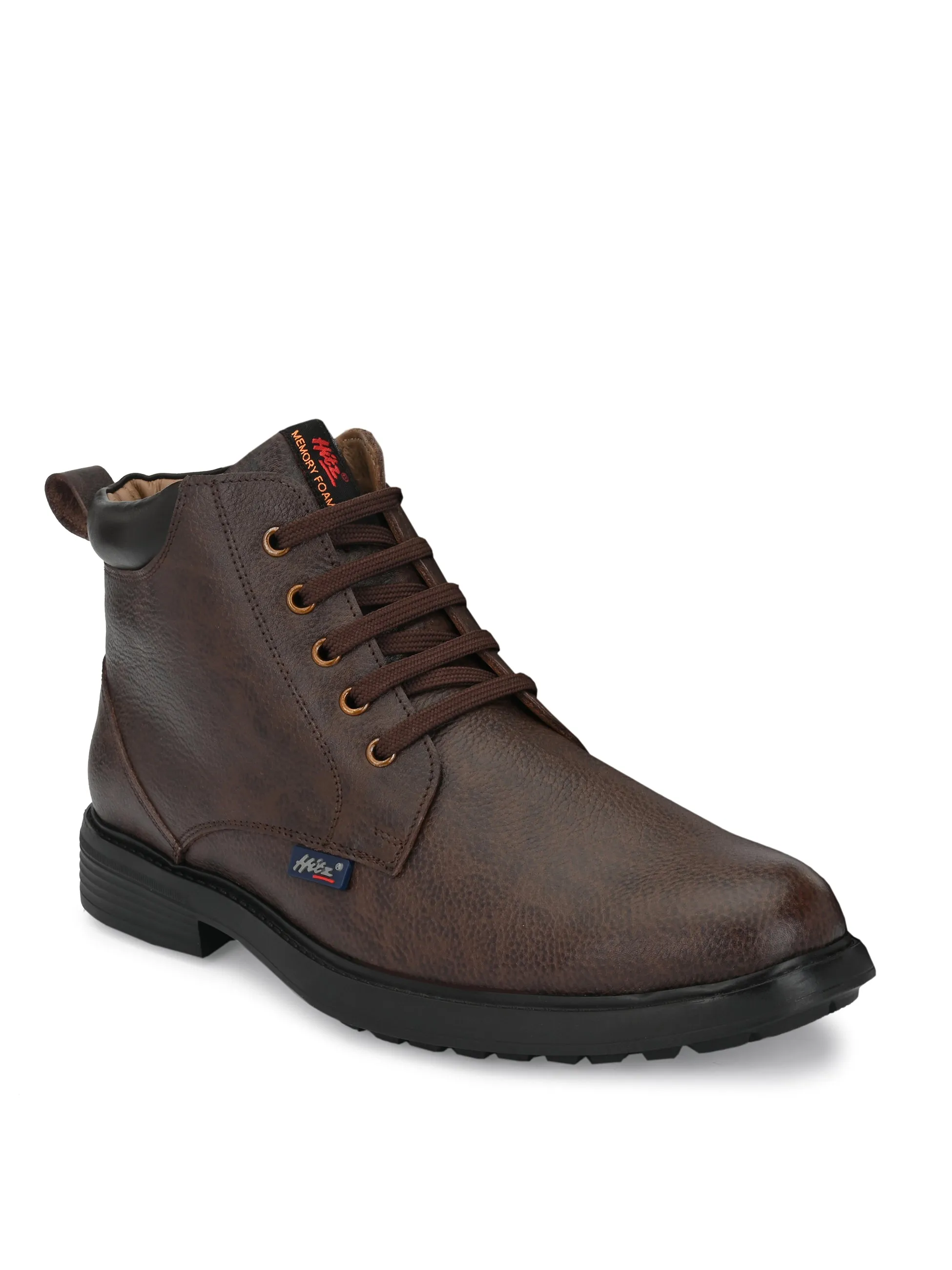 Hitz Men's Brown Leather Derby Boots