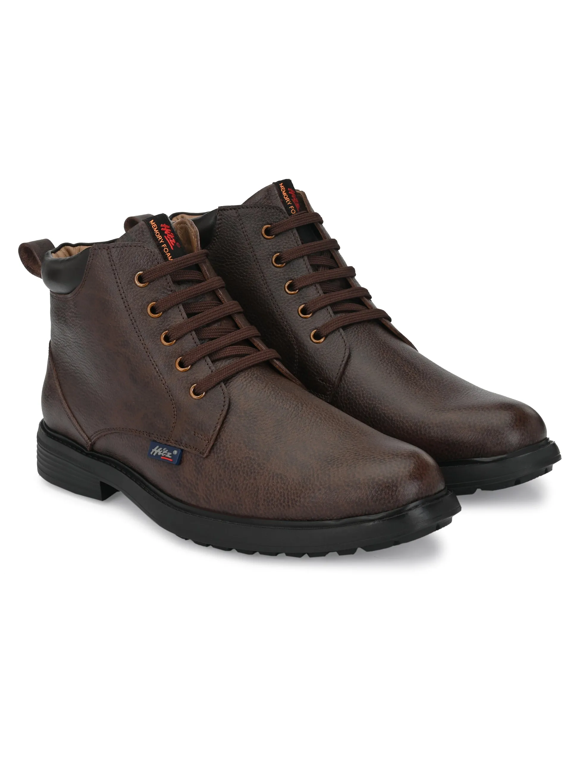 Hitz Men's Brown Leather Derby Boots