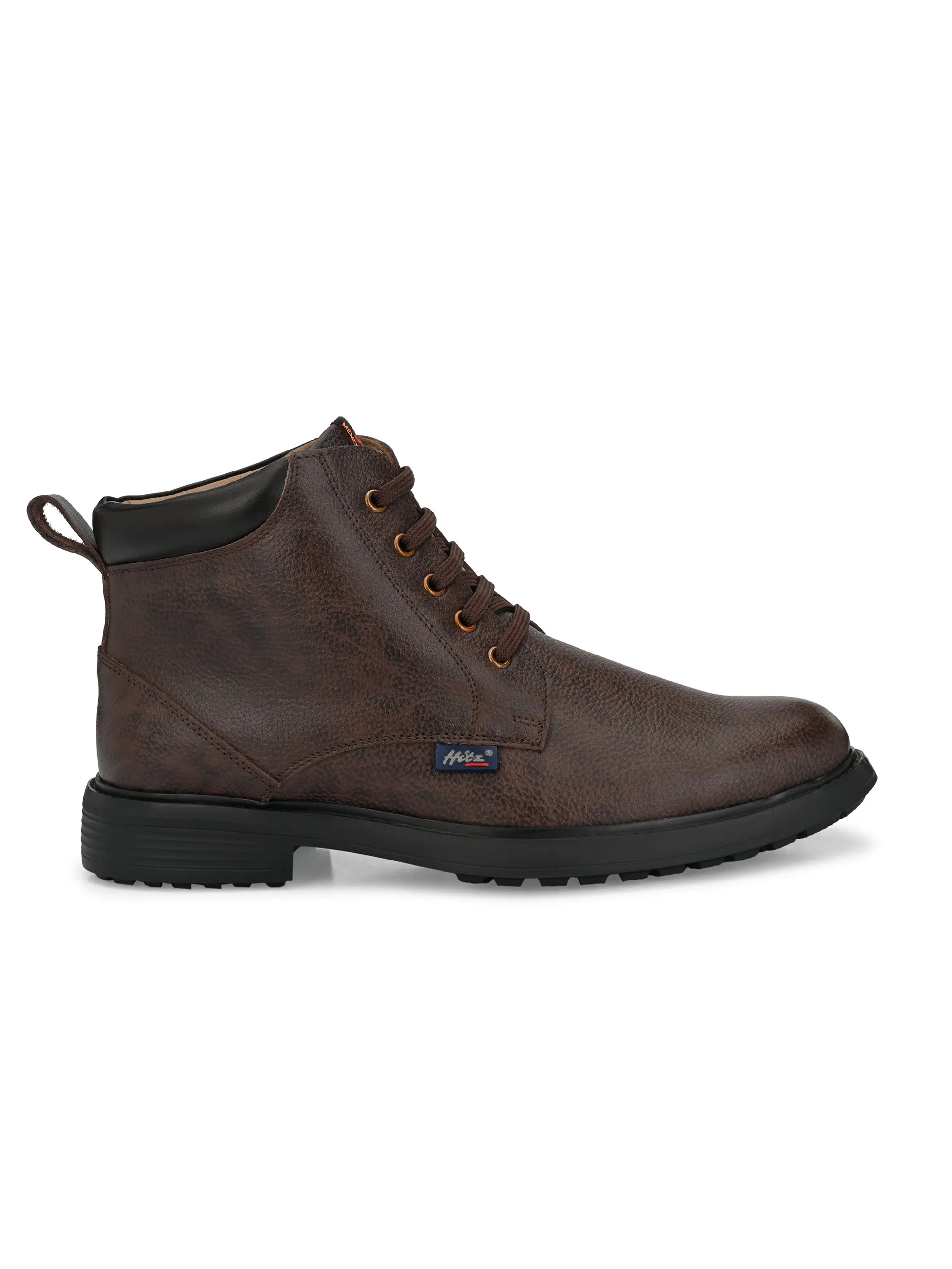 Hitz Men's Brown Leather Derby Boots