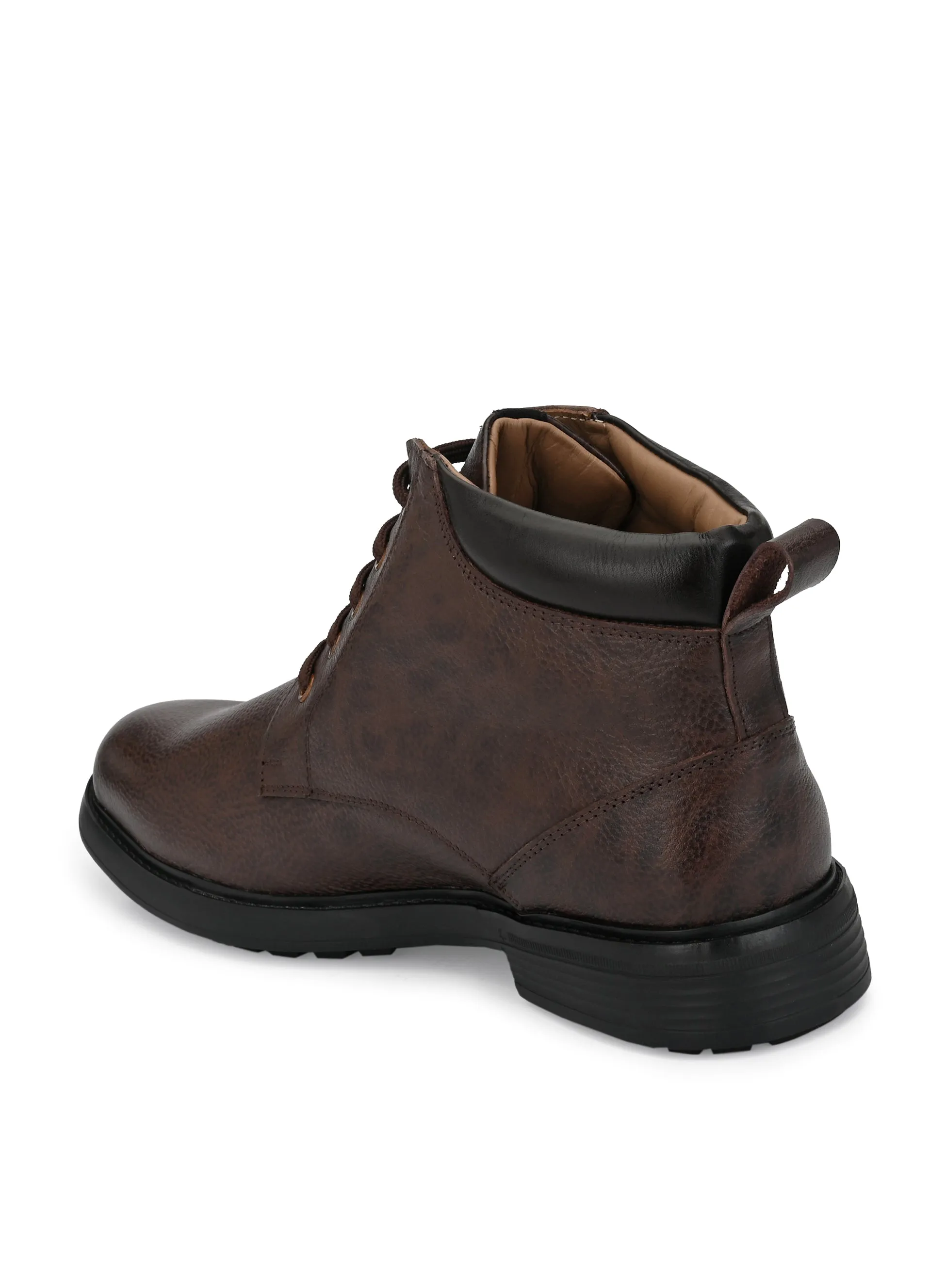 Hitz Men's Brown Leather Derby Boots