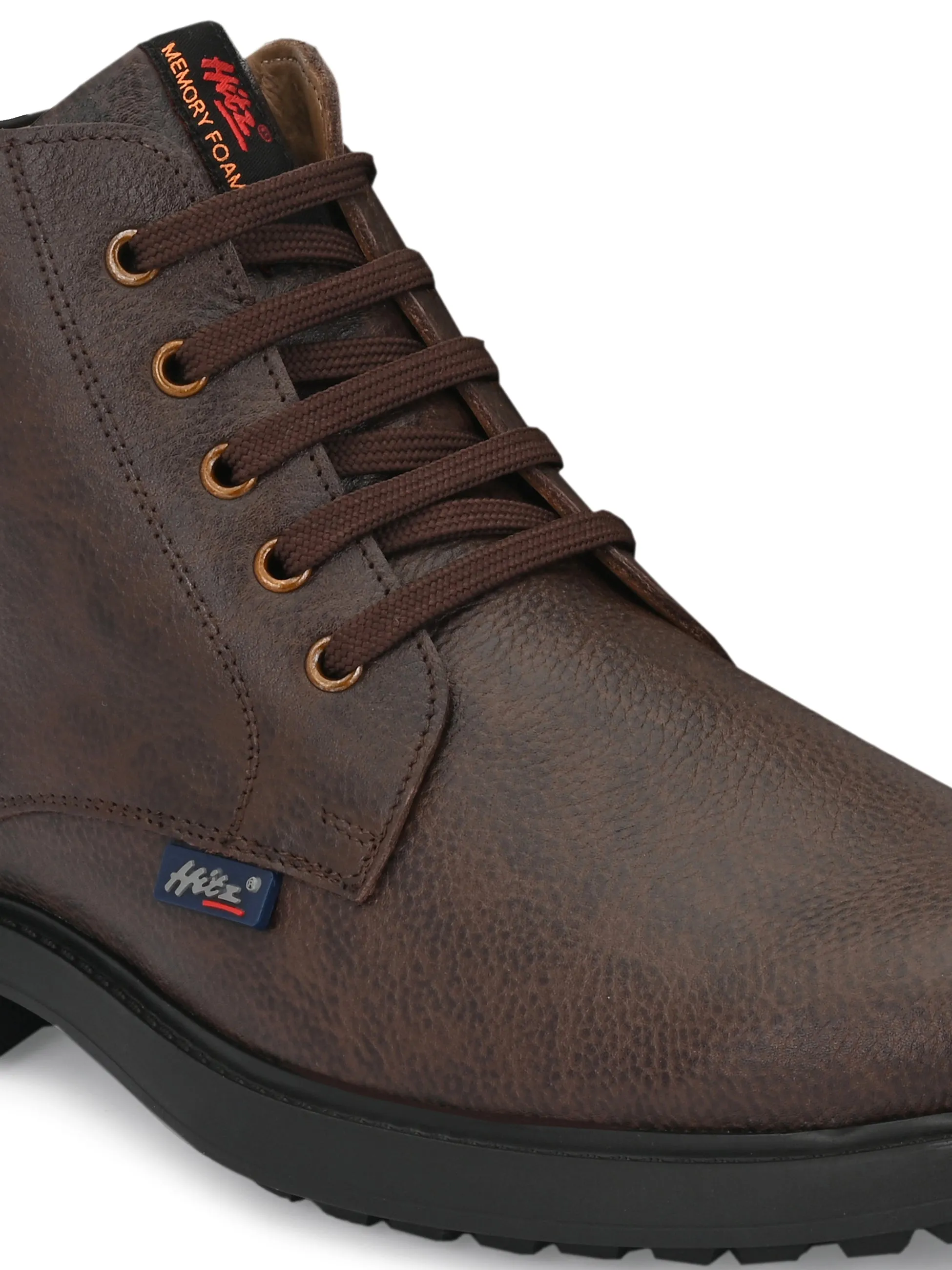 Hitz Men's Brown Leather Derby Boots