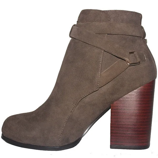 Kixters Gena - Taupe Suede Buckle Strap Block Heel Short Boot