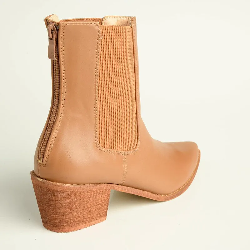 Madison Bekki Back Zip Block Heel Boot - Taupe