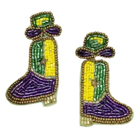 Mardi Gras Boots Seed Bead Drop Earrings