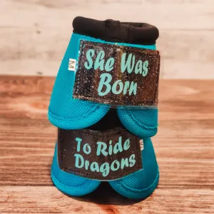 Medium "Born to Ride Dragons" Turquoise Weaver Bells w/ Black Glitter