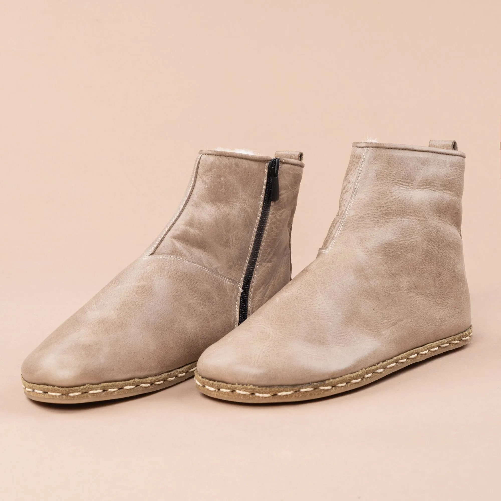 Men's Tan Barefoot Boots with Fur