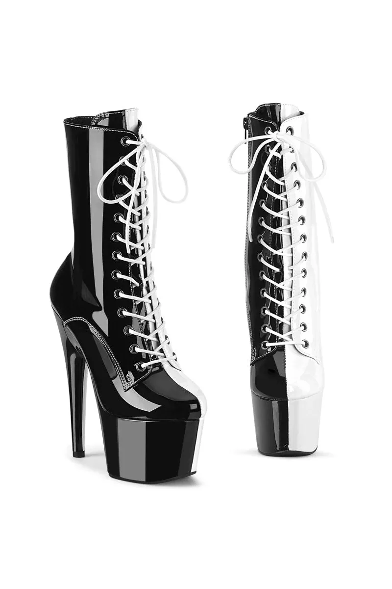 Pleaser USA Adore-1040TT 7inch Pleaser Boots - Patent Black/White