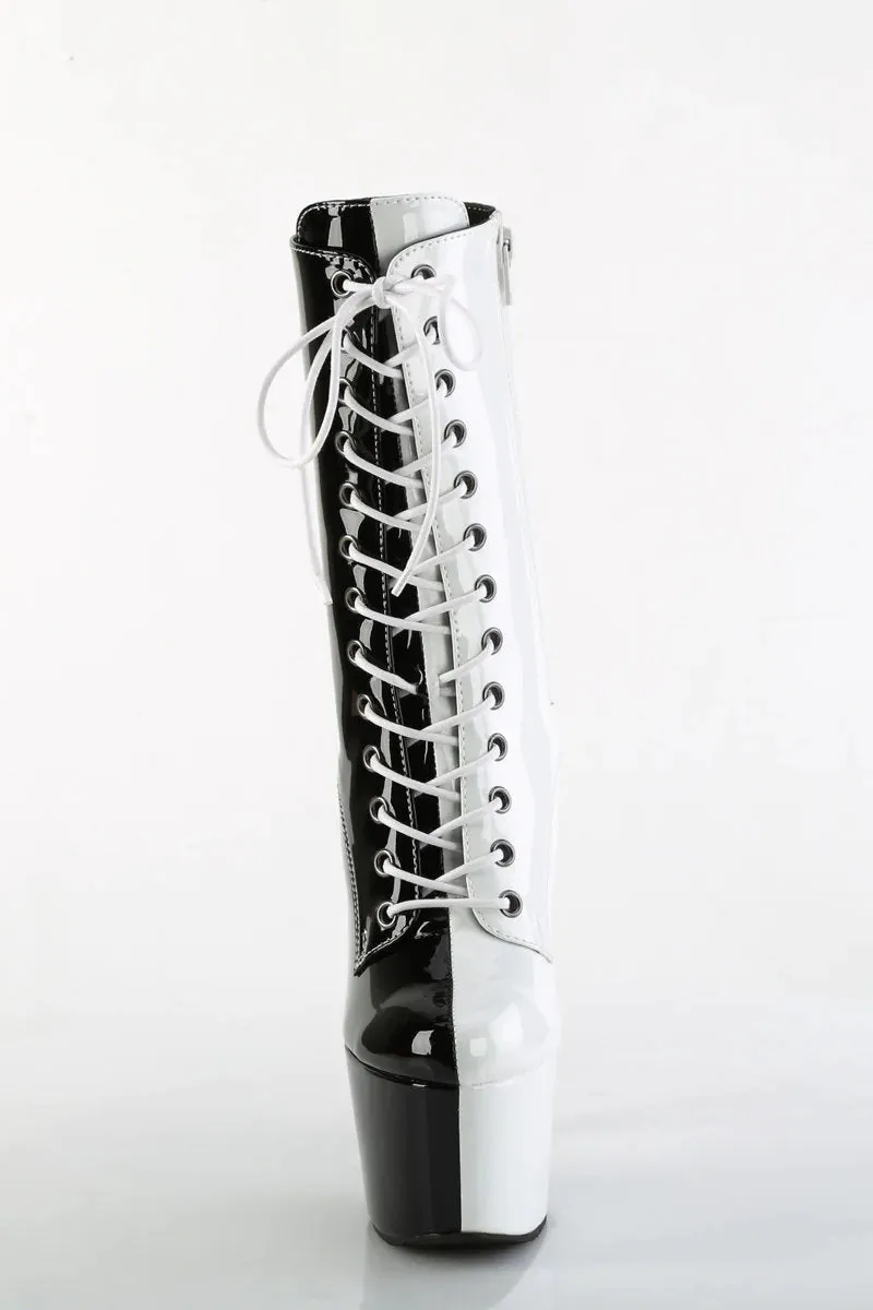 Pleaser USA Adore-1040TT 7inch Pleaser Boots - Patent Black/White