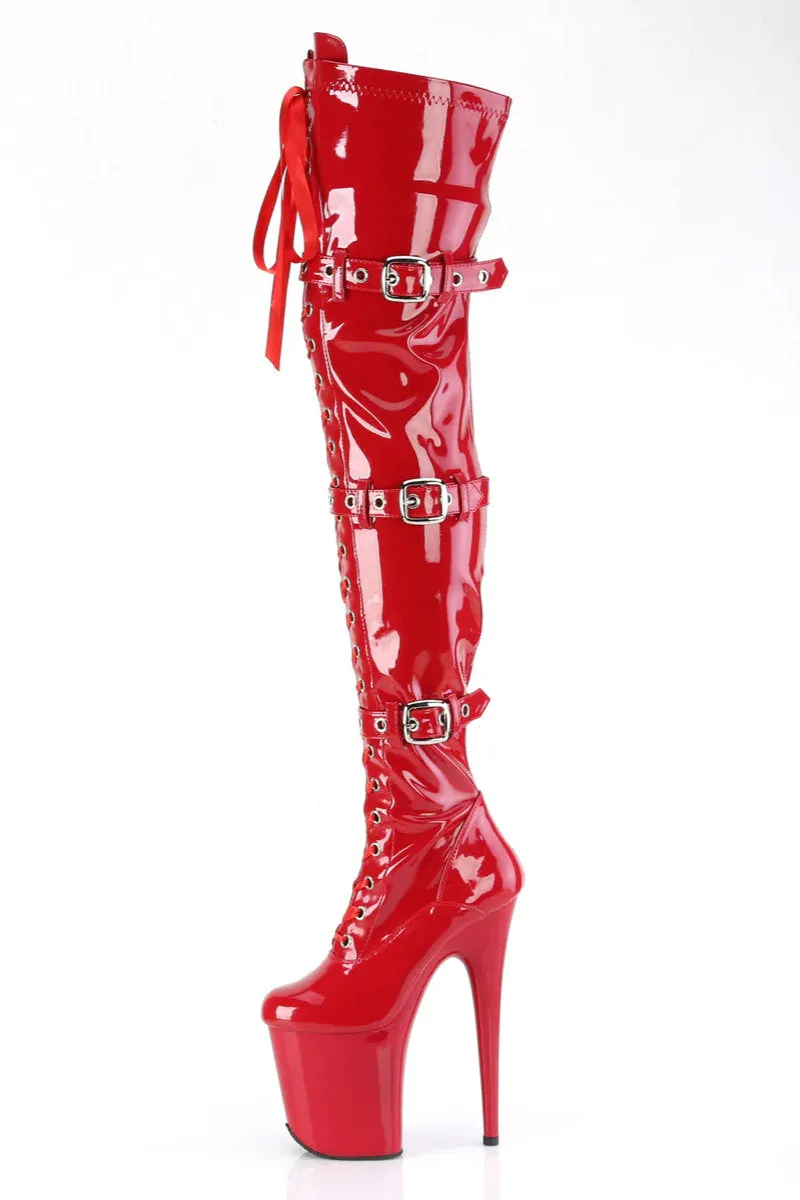 Pleaser USA Flamingo-3028 8inch Thigh High Pleaser Boots - Patent Red