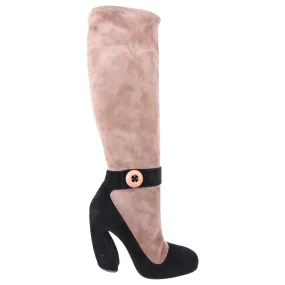 Prada Dusty Rose and Black Bi-Color Suede Leather Knee High Block Heel Boots - 39