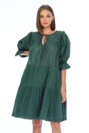 Promise Forest Crop Sleeve Cotton Voile Tiered Mini Dress