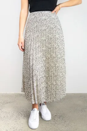 Ritzy Cream Leopard Chiffon Pleated Midi Skirt