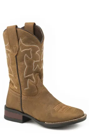 'Roper' Kids' 9" Crazy Horse Western Square Toe - Brown