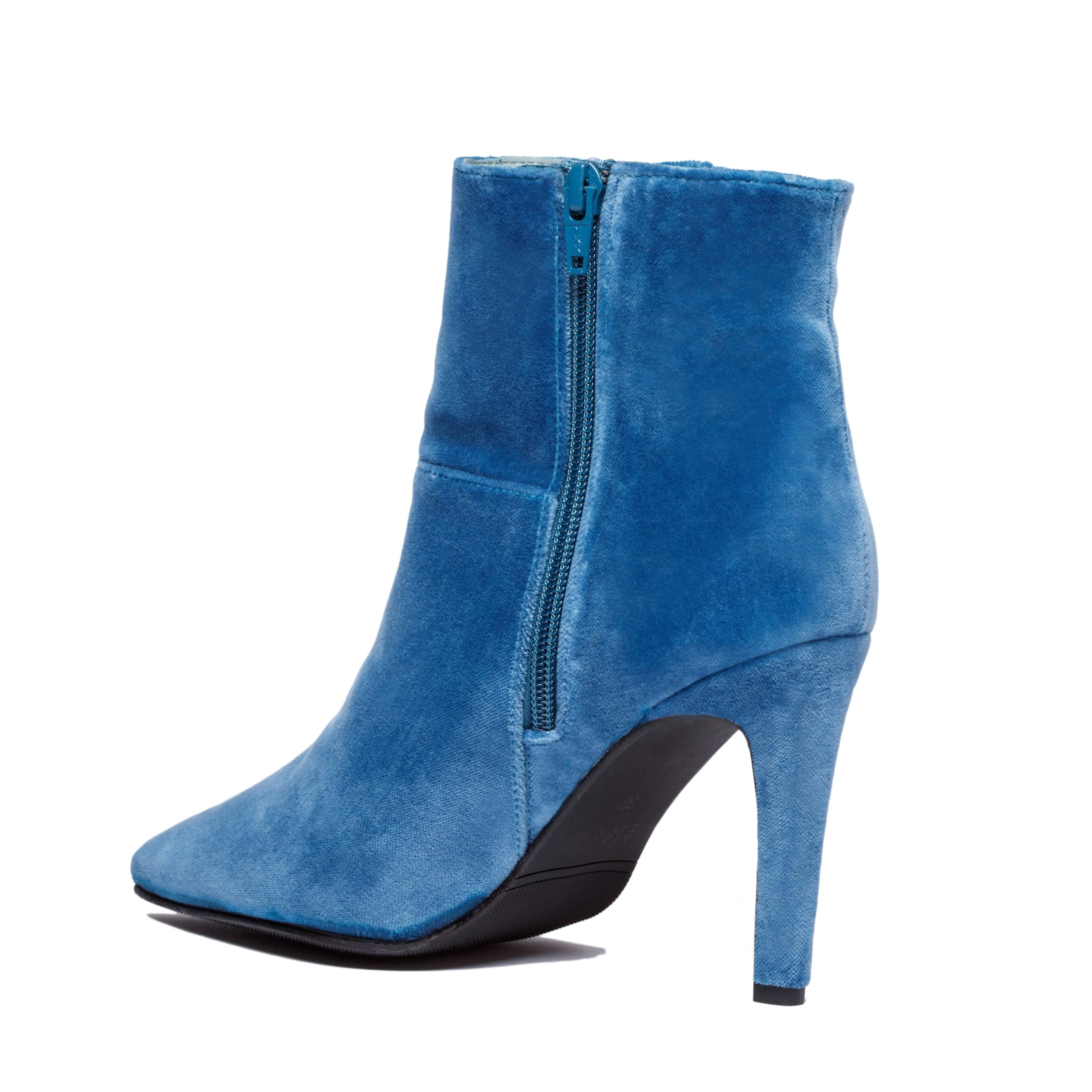 Rose Vegan Velvet Heeled Ankle Boots | Blue