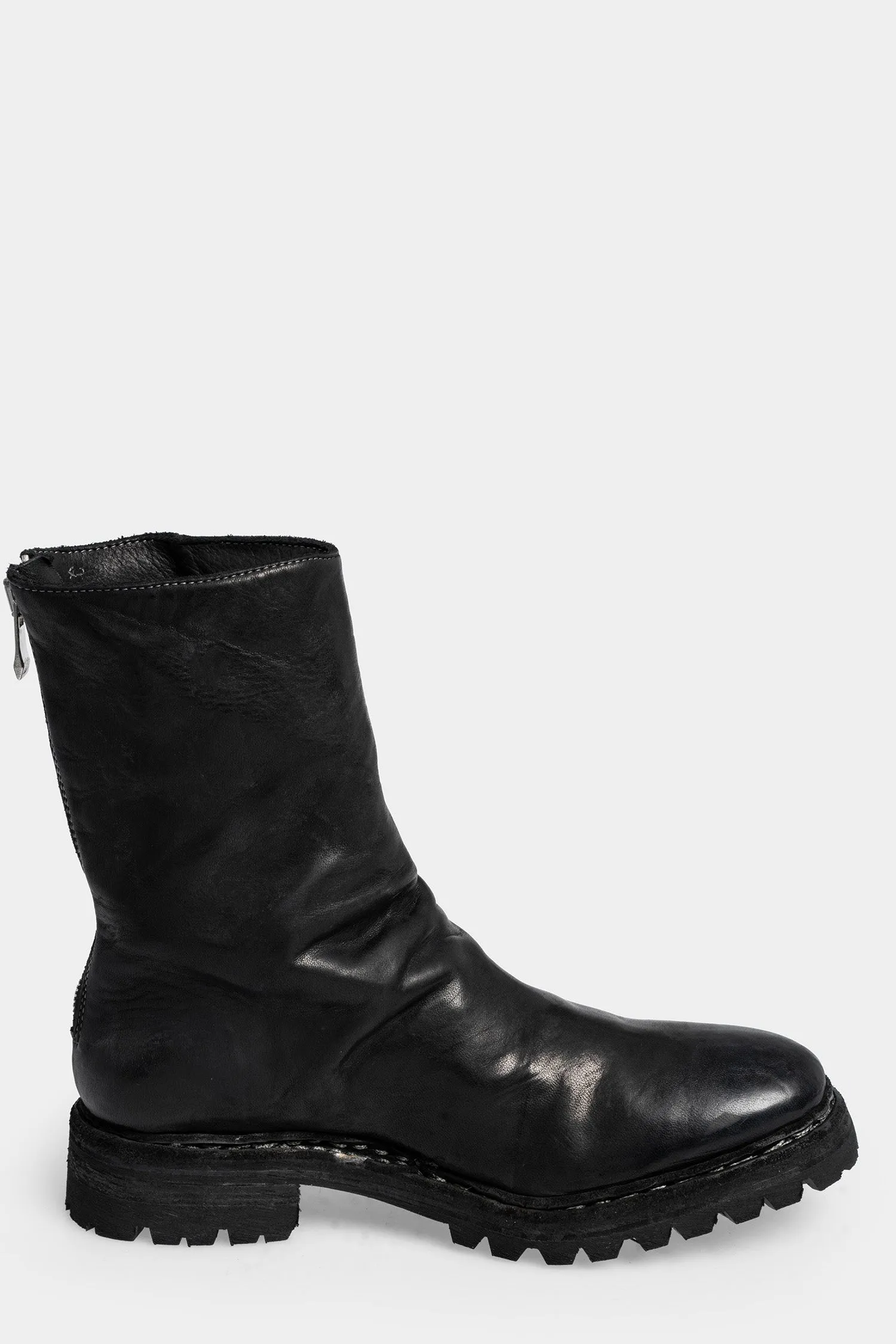 Scar stitch back zip leather boots