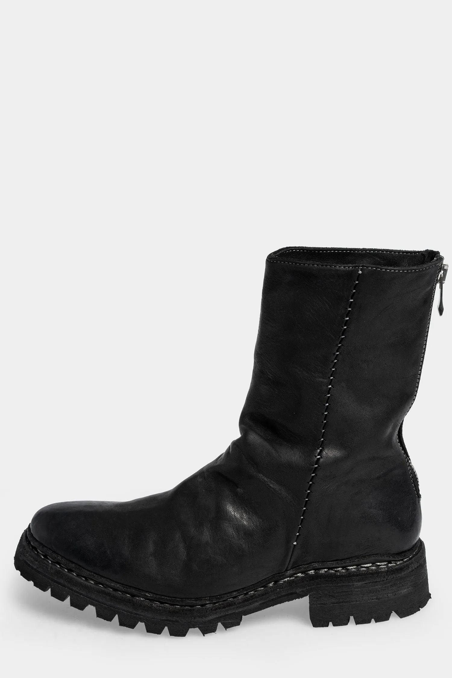 Scar stitch back zip leather boots