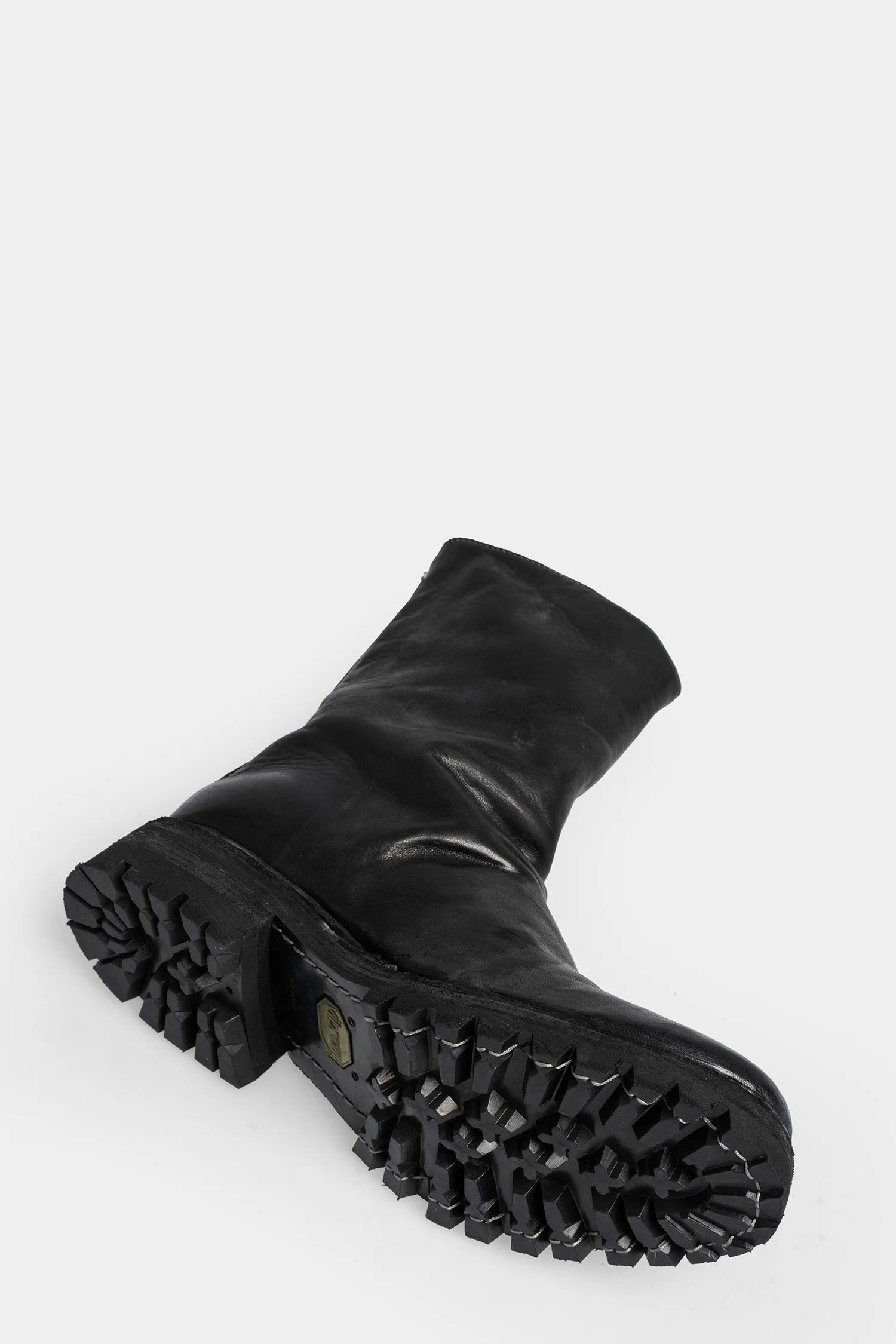 Scar stitch back zip leather boots