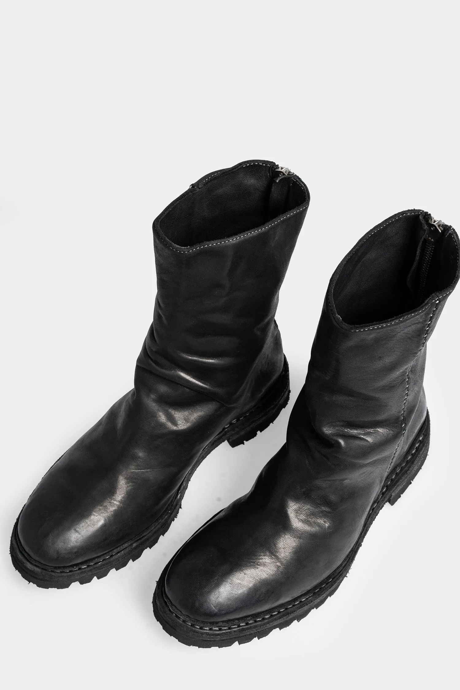 Scar stitch back zip leather boots