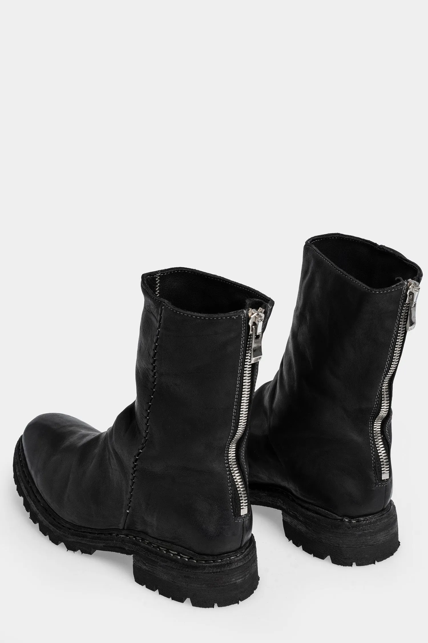 Scar stitch back zip leather boots