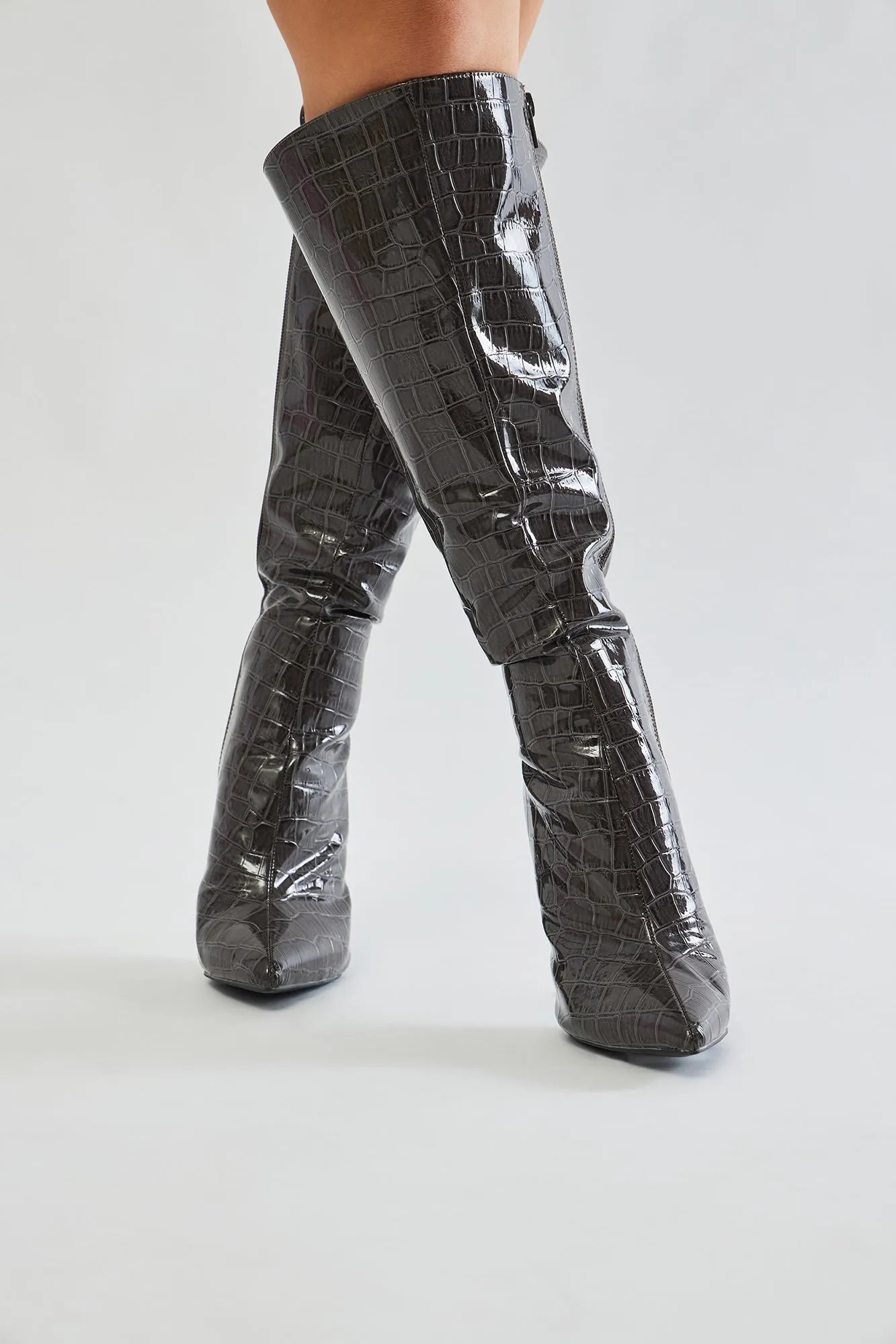 Something Real Knee High Boots - Grey