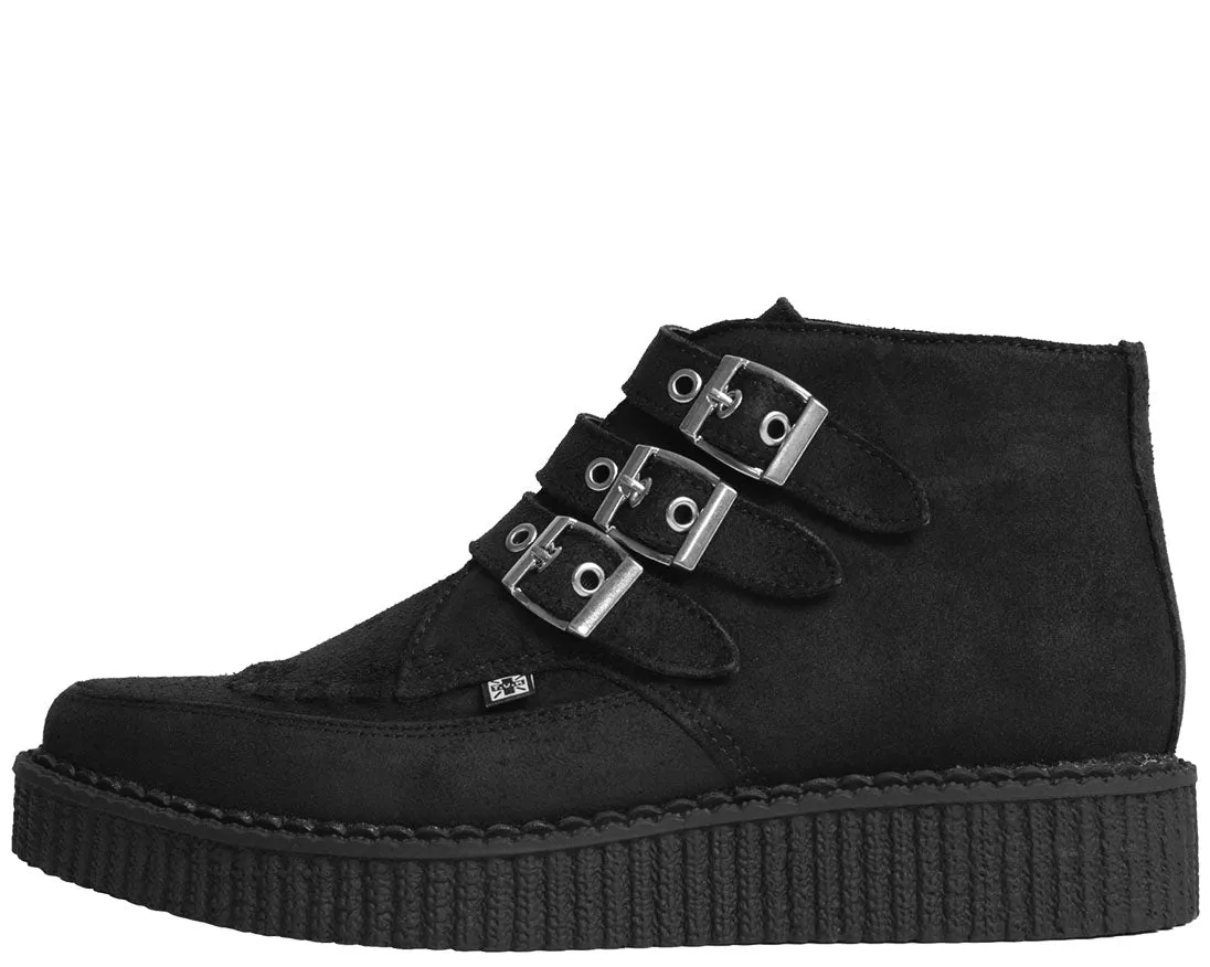 T.U.K Black Suede 2 Buckle Poing Creeper Boot