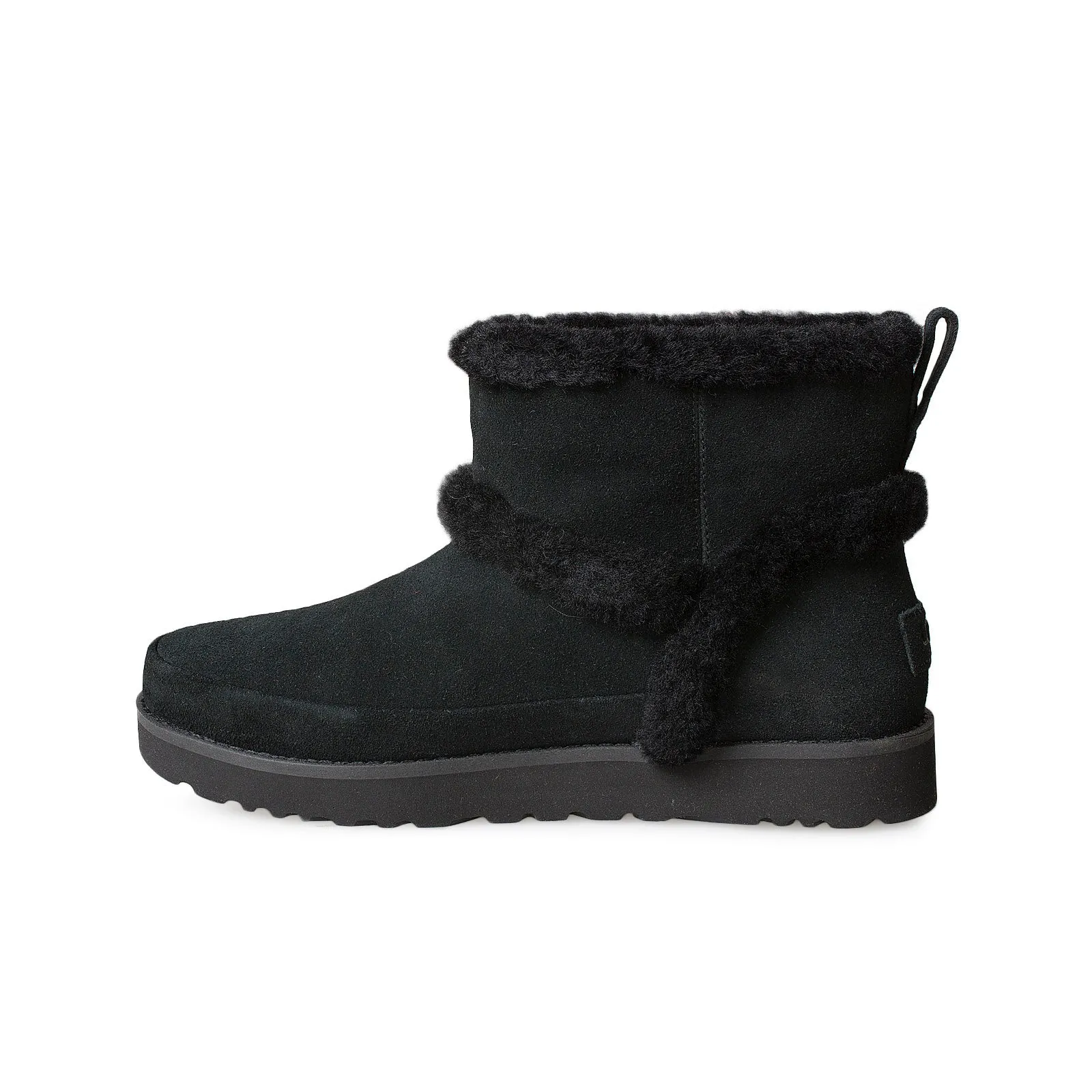 UGG Classic Mini Fluff Spill Seam Black Boots - Women's