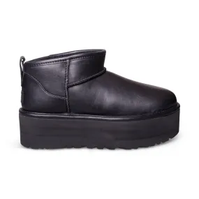 UGG Classic Ultra Mini Platform Leather Black Boots - Women's