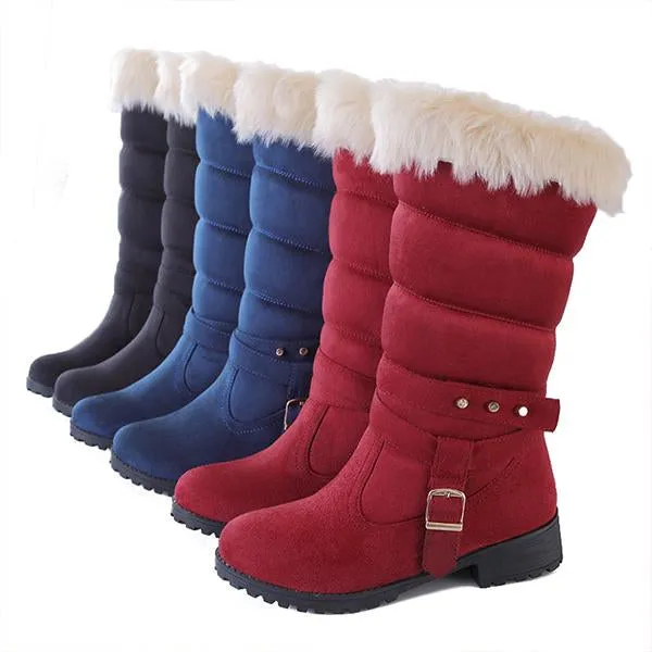 Women's Casual Belt Buckle Mid-calf Snow Boots Cotton Boots 34323139S