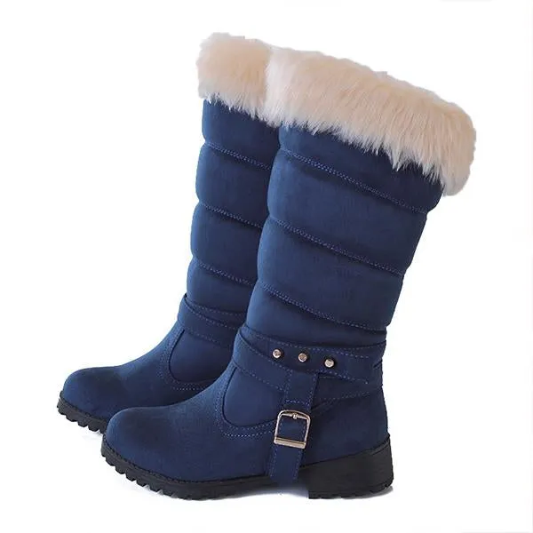 Women's Casual Belt Buckle Mid-calf Snow Boots Cotton Boots 34323139S