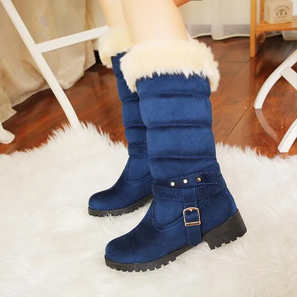 Women's Casual Belt Buckle Mid-calf Snow Boots Cotton Boots 34323139S