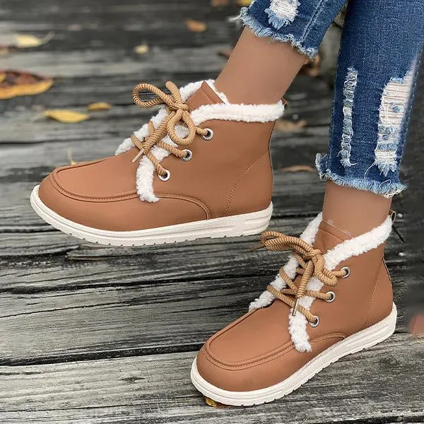 Women's Casual Plush Thick Sole Lace Up Snow Boots 19223714S