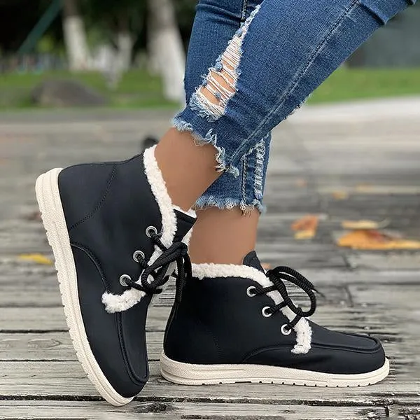 Women's Casual Plush Thick Sole Lace Up Snow Boots 19223714S