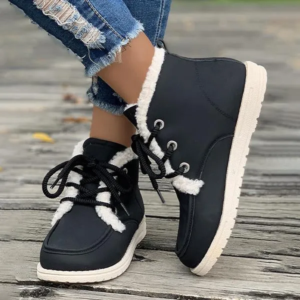 Women's Casual Plush Thick Sole Lace Up Snow Boots 19223714S