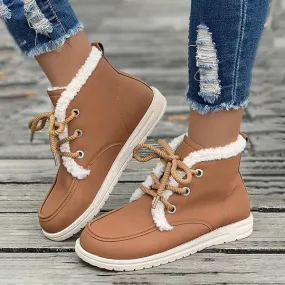 Women's Casual Plush Thick Sole Lace Up Snow Boots 19223714S