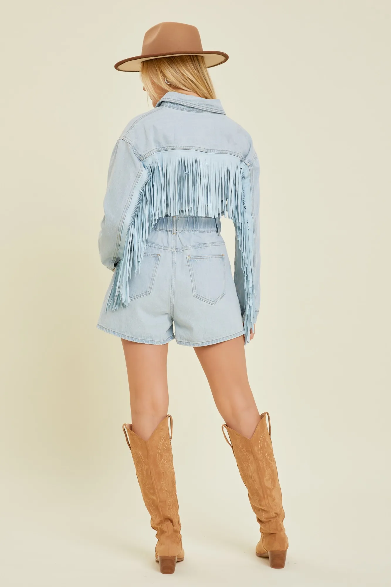 Wyoming Western Fringe Romper - Denim