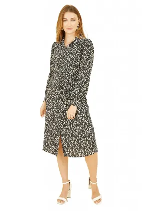 Chic Yumi Black Leopard Print Button-Up Shirt Dress for Effortless Style